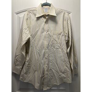 Brooks Brothers Men’s Slim Fit Button Down Striped Dress Shirt Size 16-33 Yellow